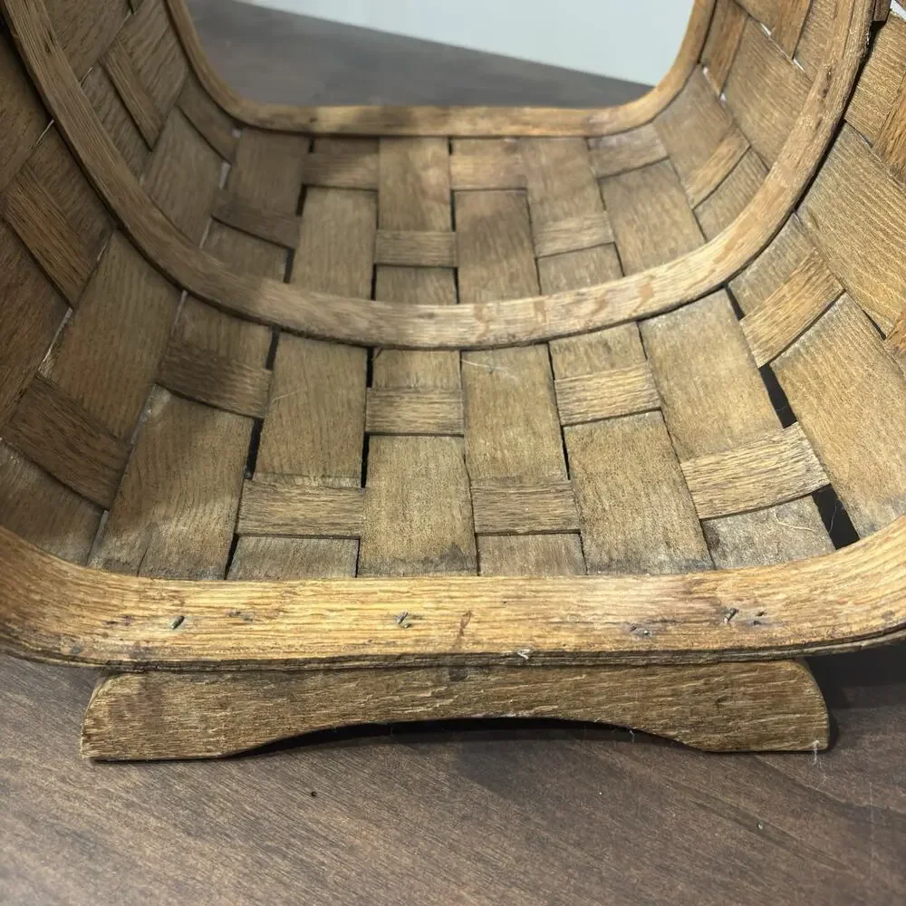 Vtg Lg Wood Fireplace Log Kindling Basket Caddy American Primitive Rustic Cabin